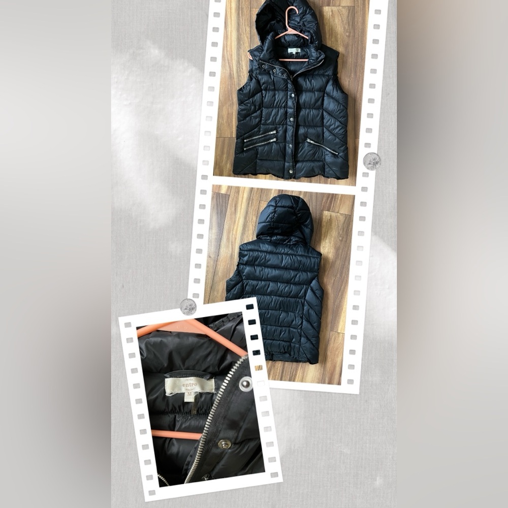 Entro Black Quilted Hooded Puffer Vest